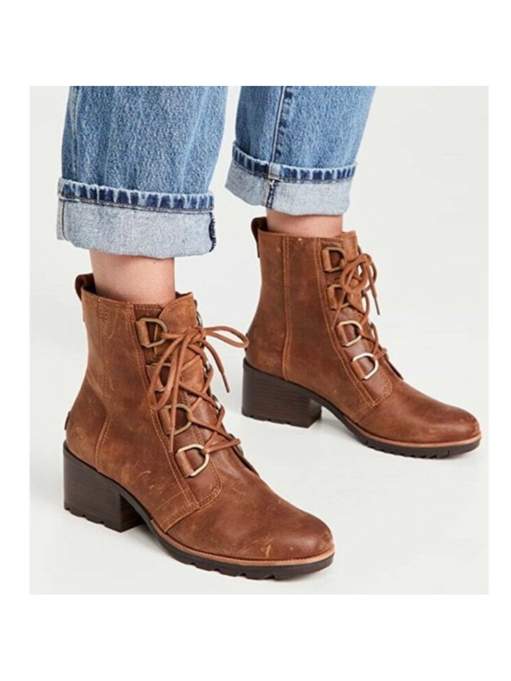 SOREL Waterproof Leather Lace Up Cate Boots Womens 9 Block Heel Lug Sole booties